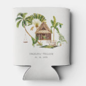 Tropische palmboom bruiloft blikjeskoeler (Achterkant)