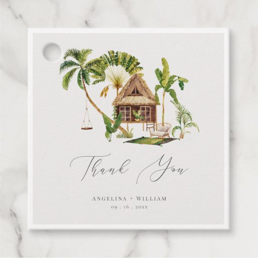 Tropische palmboom bruiloft dank u bedankjes labels (Voorkant)