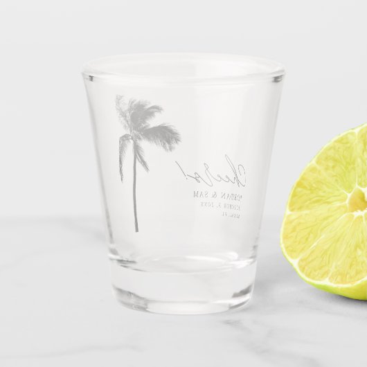 Tropische palmboom bruiloft gunst Proost Modern Shot Glas (Achterkant)