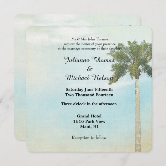 Tropische palmboom bruiloft kaart (Voorkant / Achterkant)