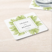 Tropische palmboom bruiloft kartonnen onderzetters (Schuin)