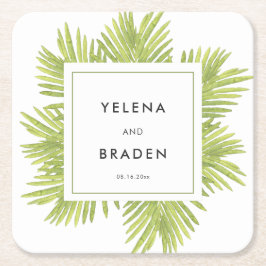 Tropische palmboom bruiloft kartonnen onderzetters