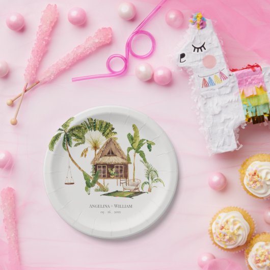 Tropische palmboom bruiloft papieren bordje (Feest)