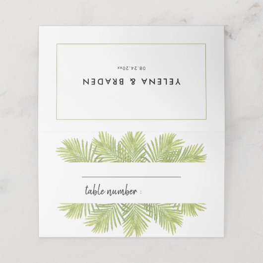 Tropische palmboom bruiloft plaatskaartje (Buitenkant ongevouwen)