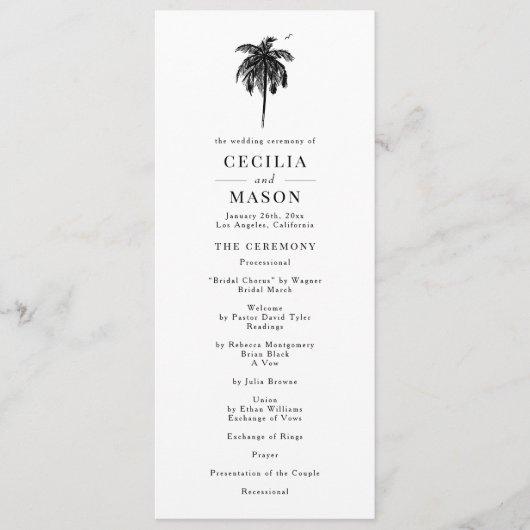 Tropische palmboom bruiloft programma programmakaart (Voorkant)