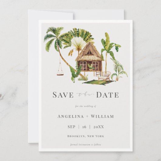 Tropische palmboom bruiloft Save the Date Kaart (Voorkant)