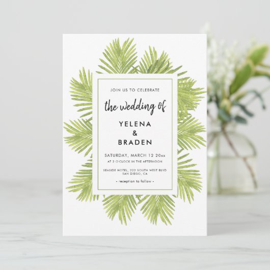 Tropische palmboom bruiloft uitnodiging (Staand voorkant)