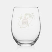 Tropische palmboom bruiloft wijnglas zonder voet (Achterkant)