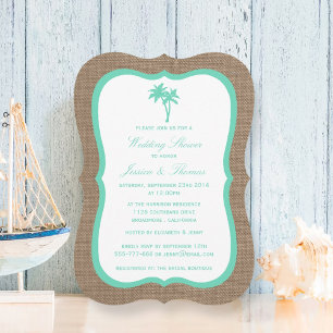 Tropische palmboom Burlap Beach Wedding Shower Kaart