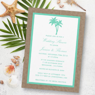 Tropische palmboom Burlap Beach Wedding Shower Kaart
