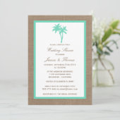Tropische palmboom Burlap Beach Wedding Shower Kaart (Staand voorkant)