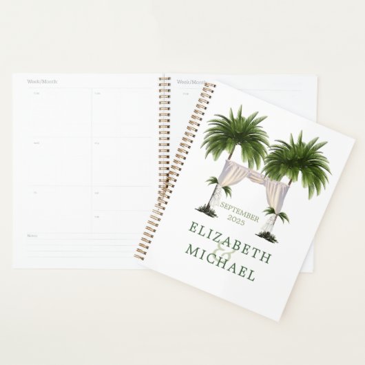 Tropische Palmboom Chuppah Elegante Moderne Trouwd Planner (Display)