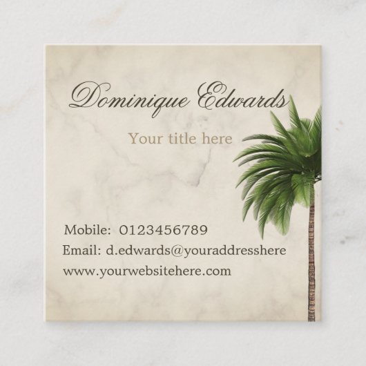 Tropische palmboom Elegant gemarmerd stijlvol Vierkante Visitekaartje (Voorkant)