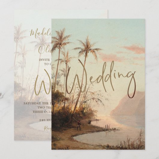 Tropische palmboom Elegant  Gold Wedding I Kaart (Voorkant / Achterkant)