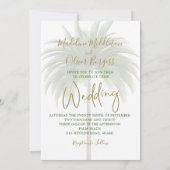 Tropische palmboom Elegant Modern Gold Wedding Kaart (Achterkant)