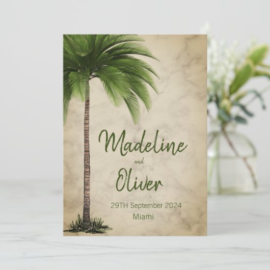 Tropische palmboom Elegant modern stijf huwelijk Kaart (Staand voorkant)