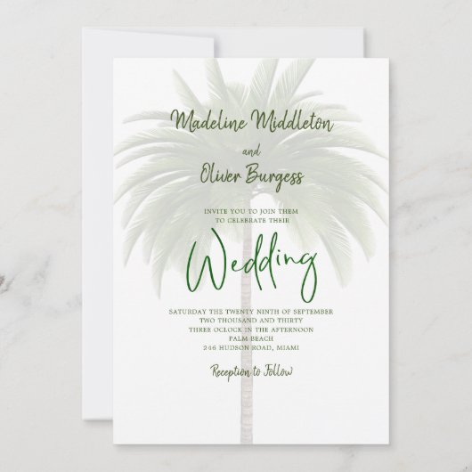 Tropische palmboom Elegant modern stijf huwelijk Kaart (Achterkant)