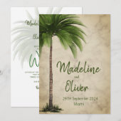 Tropische palmboom Elegant modern stijf huwelijk Kaart (Voorkant / Achterkant)