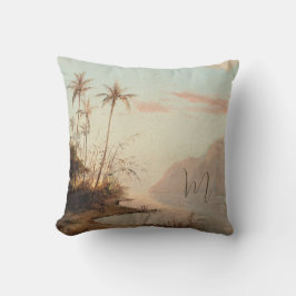 Tropische palmboom  Elegant Monogram Kussen