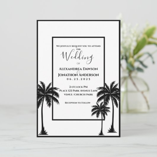 Tropische palmboom Elegante bruiloft Kaart (Staand voorkant)