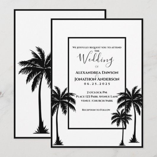 Tropische palmboom Elegante bruiloft Kaart (Voorkant / Achterkant)