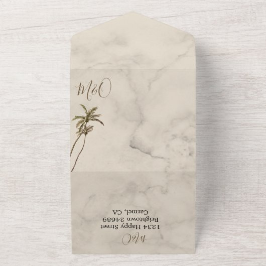 Tropische palmboom Elegante moderne rustieke bruil All In One Uitnodiging (Buitenkant)