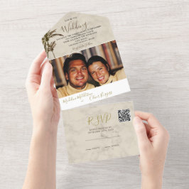 Tropische palmboom Elegante moderne rustieke bruil All In One Uitnodiging