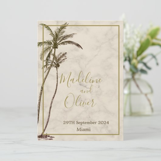 Tropische palmboom Elegante moderne rustieke bruil Kaart (Staand voorkant)