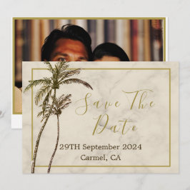 Tropische palmboom Elegante moderne rustieke bruil Save The Date