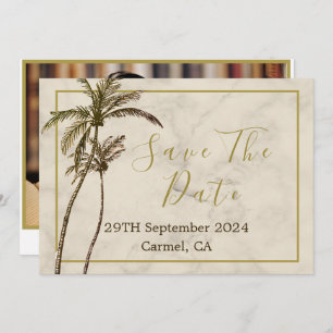 Tropische palmboom Elegante moderne rustieke bruil Save The Date