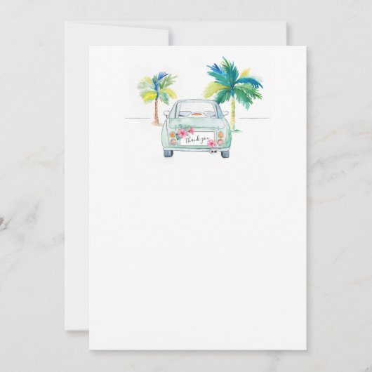Tropische palmboom en auto-Waterverf - Dank u wel Bedankkaart (Voorkant)