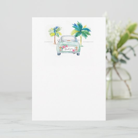 Tropische palmboom en auto-Waterverf - Dank u wel Bedankkaart (Staand voorkant)