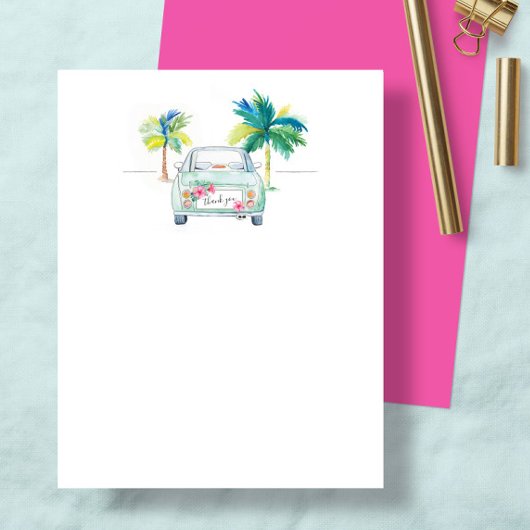 Tropische palmboom en auto-Waterverf - Dank u wel Bedankkaart