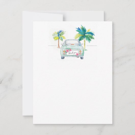 Tropische palmboom en auto-Waterverf - Dank u wel Bedankkaart (Voorkant)