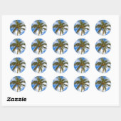 tropische palmboom en hemel ronde sticker (Vel)