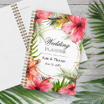 Tropische palmboom en hibiscus Flowers Weddenschap Planner<br><div class="desc">Het notitieboek van de bruiloft met tropische hibiscus-bloemen en palmbladeren met goudringen die je namen en trouwdatum lijsten.</div>
