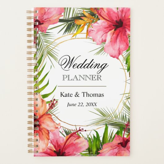 Tropische palmboom en hibiscusbloemen bruiloft planner (Voorkant)
