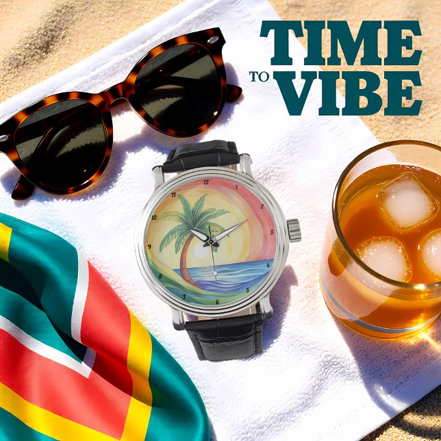 Tropische palmboom en oceaan geïnspireerde kunst horloge (Creator heeft geüpload)