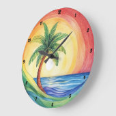 Tropische palmboom en oceaan geïnspireerde kunstwe grote klok (Hoek)