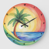 Tropische palmboom en oceaan geïnspireerde kunstwe grote klok (Voorkant)