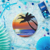 tropische palmboom en oceaan papieren bordje (Feest)