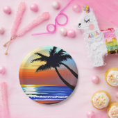 tropische palmboom en oceaan papieren bordje (Feest)