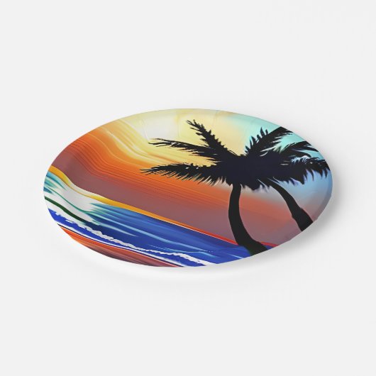 tropische palmboom en oceaan papieren bordje (Gekanteld)