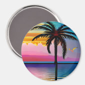 tropische palmboom en Paarse zonsondergang Magneet (Voorkant / Achterkant)
