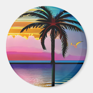 tropische palmboom en Paarse zonsondergang Magneet