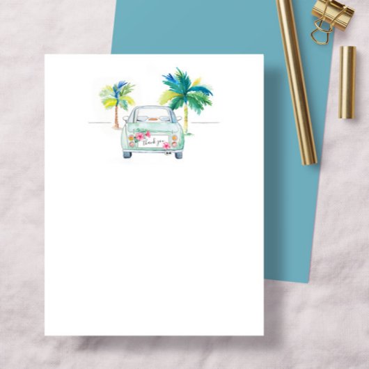 Tropische palmboom en Waterverf auto Bedankkaart