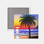 tropische palmboom en zonsondergang magneet (Voorkant / Achterkant)