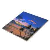 Tropische palmboom Exotic Beach Sunset Tegeltje (Zijkant)