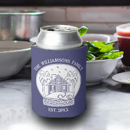 Tropische palmboom familienaam Beach House Blauw Blikjeskoeler