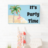 Tropische palmboom Flamingo feestbanner Spandoek (Insitu)